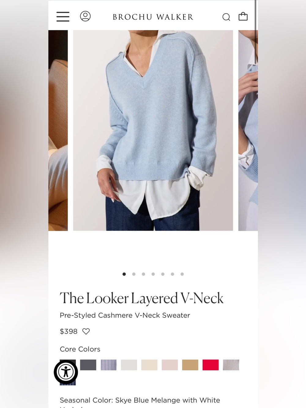 NEW Brochu Walker The Looker Layered V-Neck Wool Cashmere Sweater Skye Blue - Picture 2 of 16